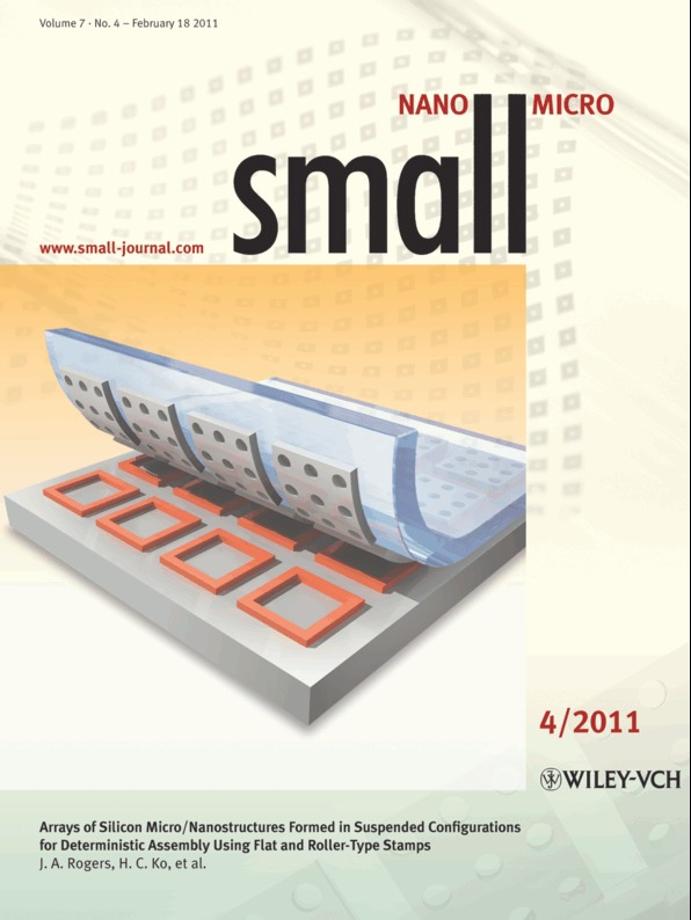 Arrays of silicon micro/nanostructures formed in suspended configurations for deterministic assembly using flat and roller-type stamps 이미지